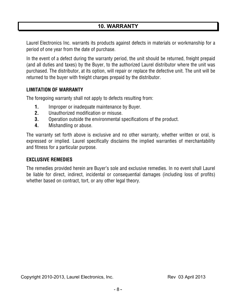 Laurel Electronics QLS Quad Output 4-20 mA Current Loop - Manual User Manual | Page 8 / 8