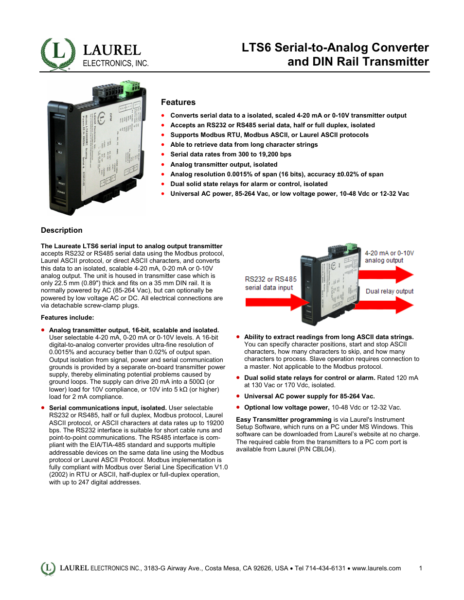 Laurel Electronics LTS6 - Datasheet User Manual | 3 pages