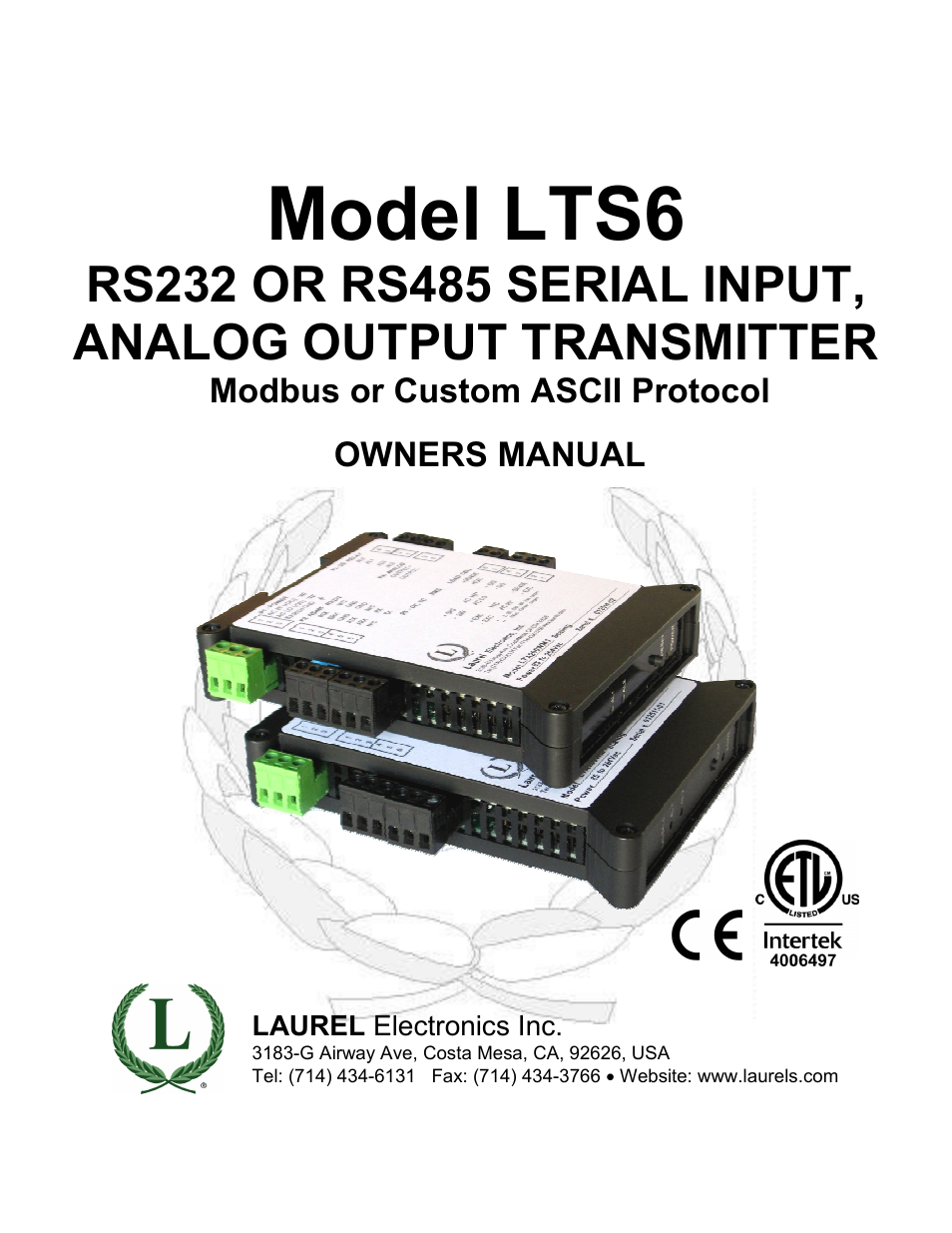 Laurel Electronics LTS6 - Manual User Manual | 24 pages