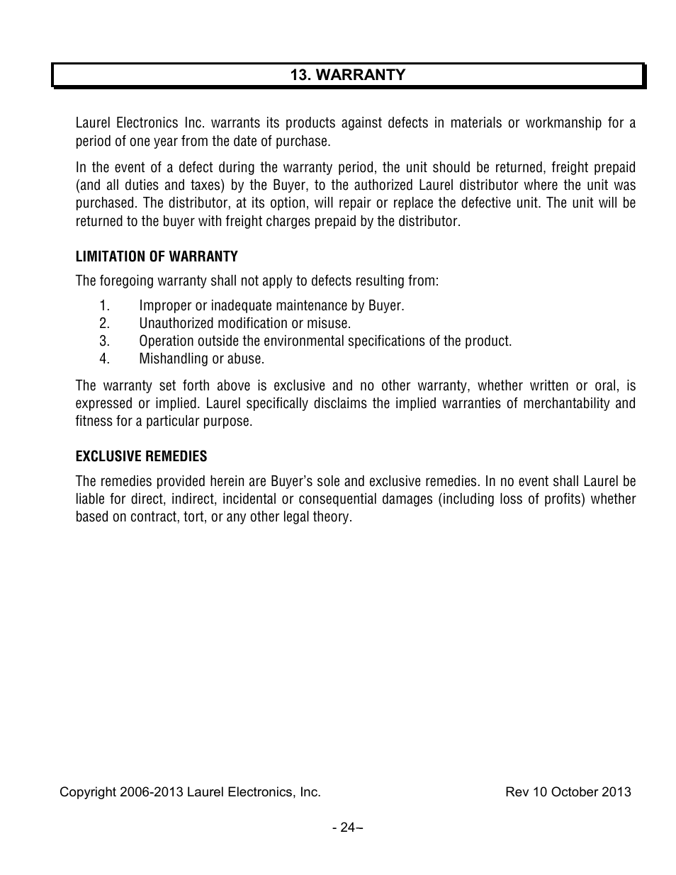 Laurel Electronics LTS6 - Manual User Manual | Page 24 / 24