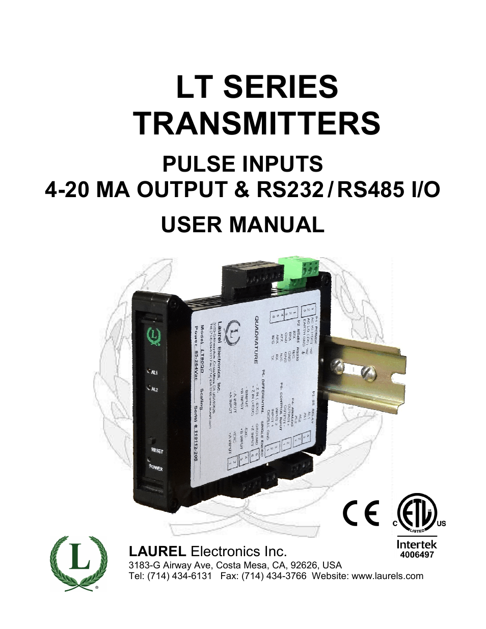 Laurel Electronics LT SERIES TRANSMITTERS PULSE INPUTS User Manual | 40 pages