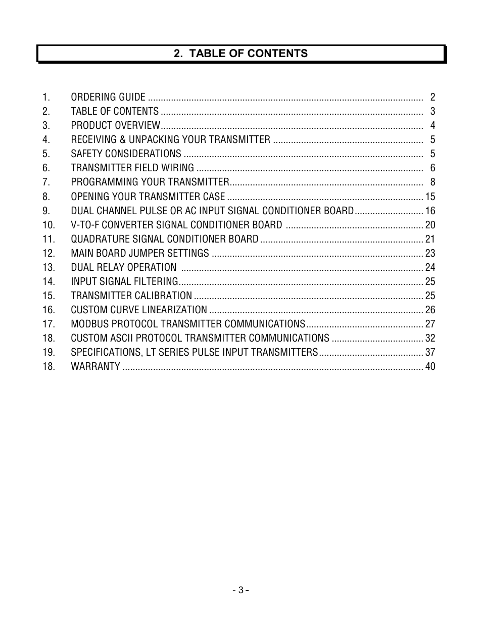 Laurel Electronics LT SERIES TRANSMITTERS PULSE INPUTS User Manual | Page 3 / 40