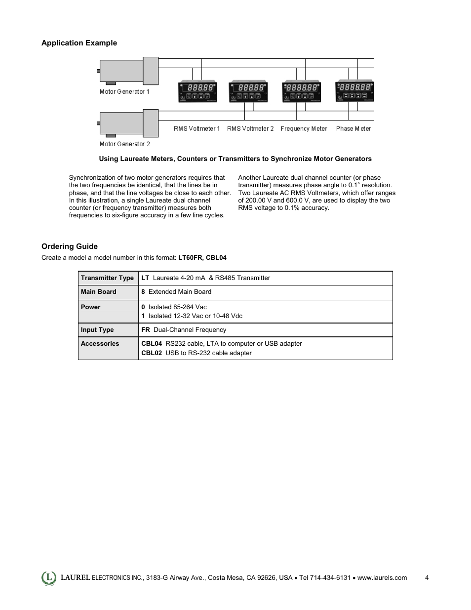 Laurel Electronics LT: 4-20 mA & Serial Data Output Transmitter for AC Phase Angle & Power Factor User Manual | Page 4 / 4