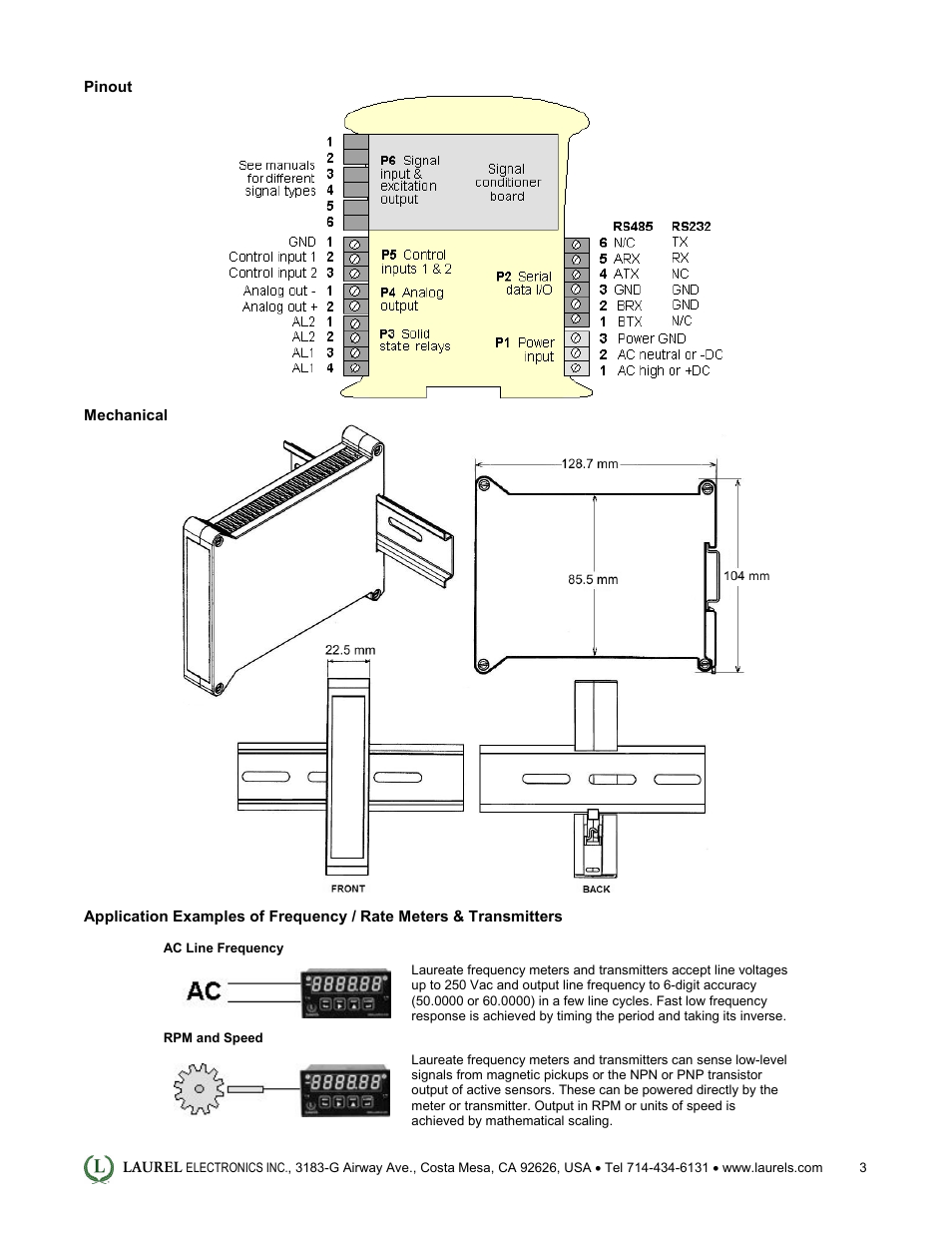 Laurel Electronics LT: Ethernet & 4-20 mA Output Transmitter for Frequency, Rate or Period Input User Manual | Page 3 / 4
