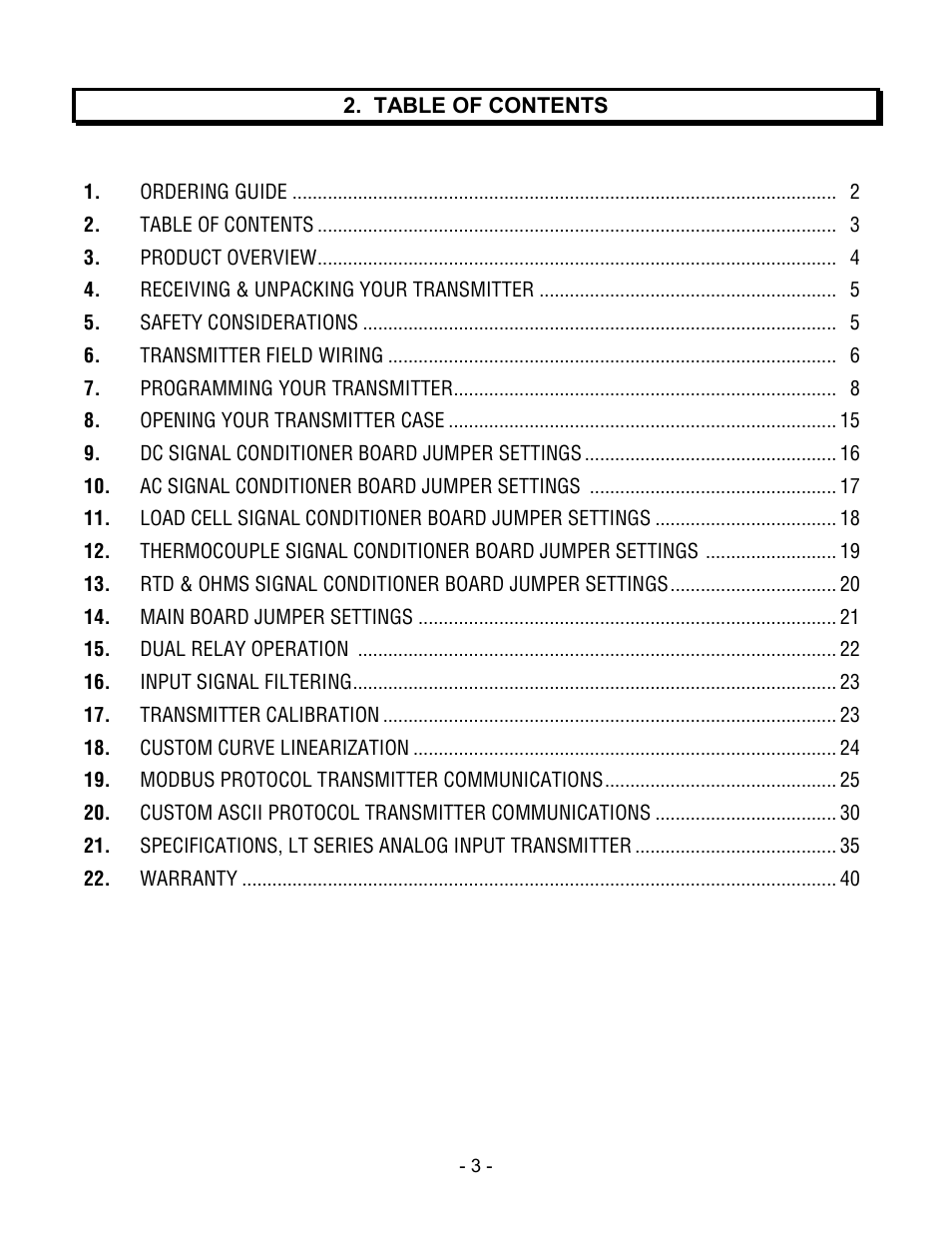 Laurel Electronics LT SERIES TRANSMITTERS ANALOG INPUT User Manual | Page 3 / 40