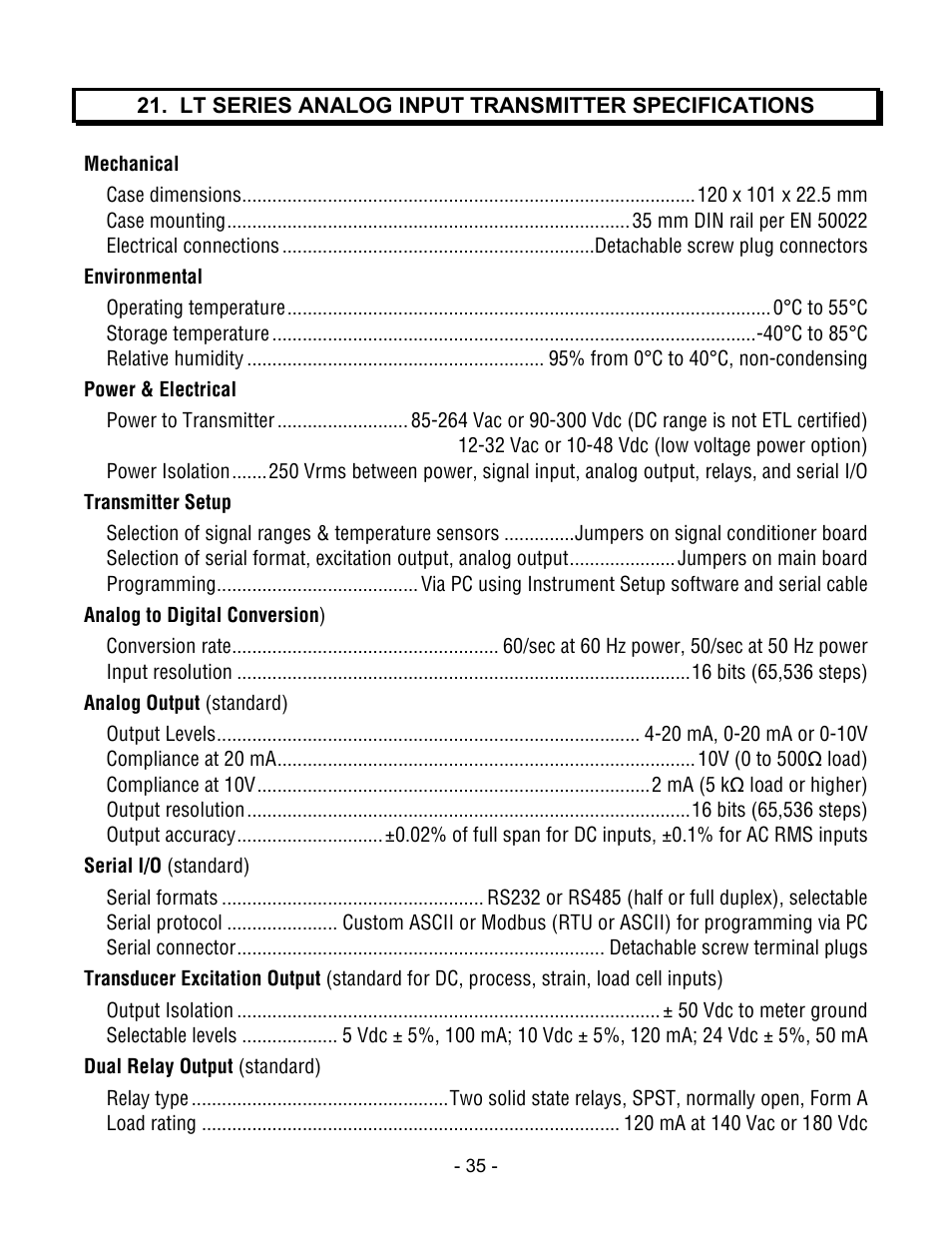 Laurel Electronics LT SERIES TRANSMITTERS ANALOG INPUT User Manual | Page 35 / 40
