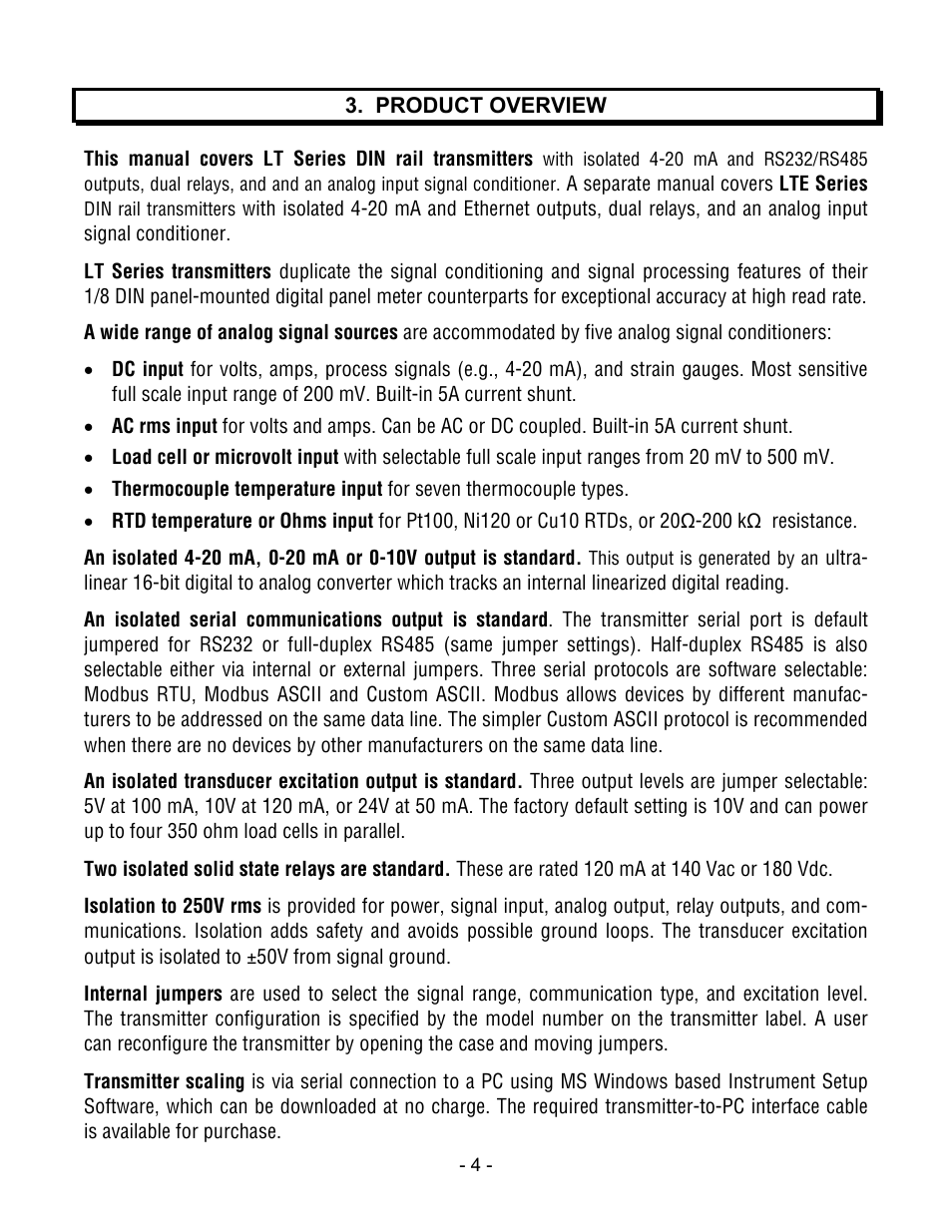 Laurel Electronics LT SERIES TRANSMITTERS ANALOG INPUT User Manual | Page 4 / 40
