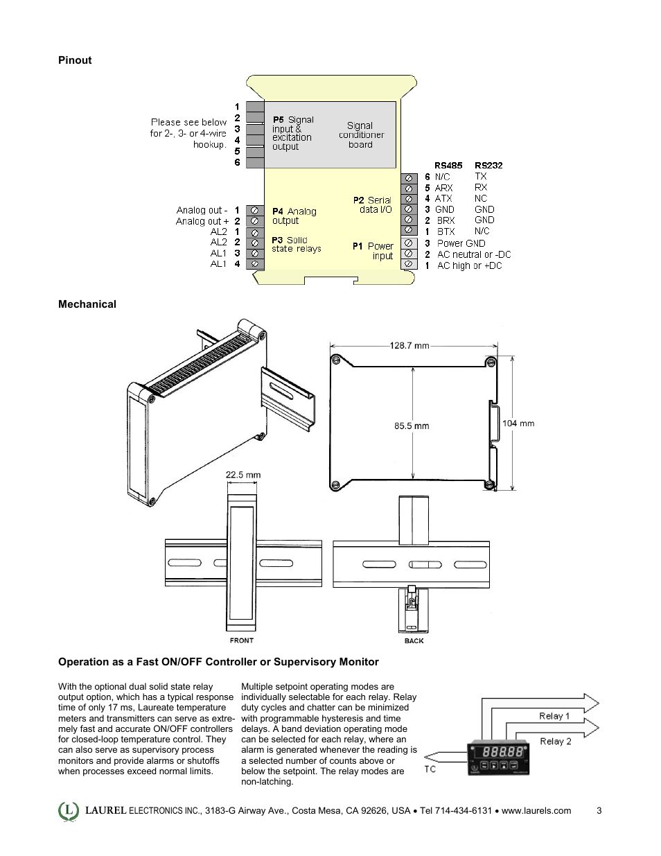 Laurel Electronics LT: 4-20 mA & Serial Data Output Transmitter for Pt100, Cu10 and Ni120 RTD Input User Manual | Page 3 / 4