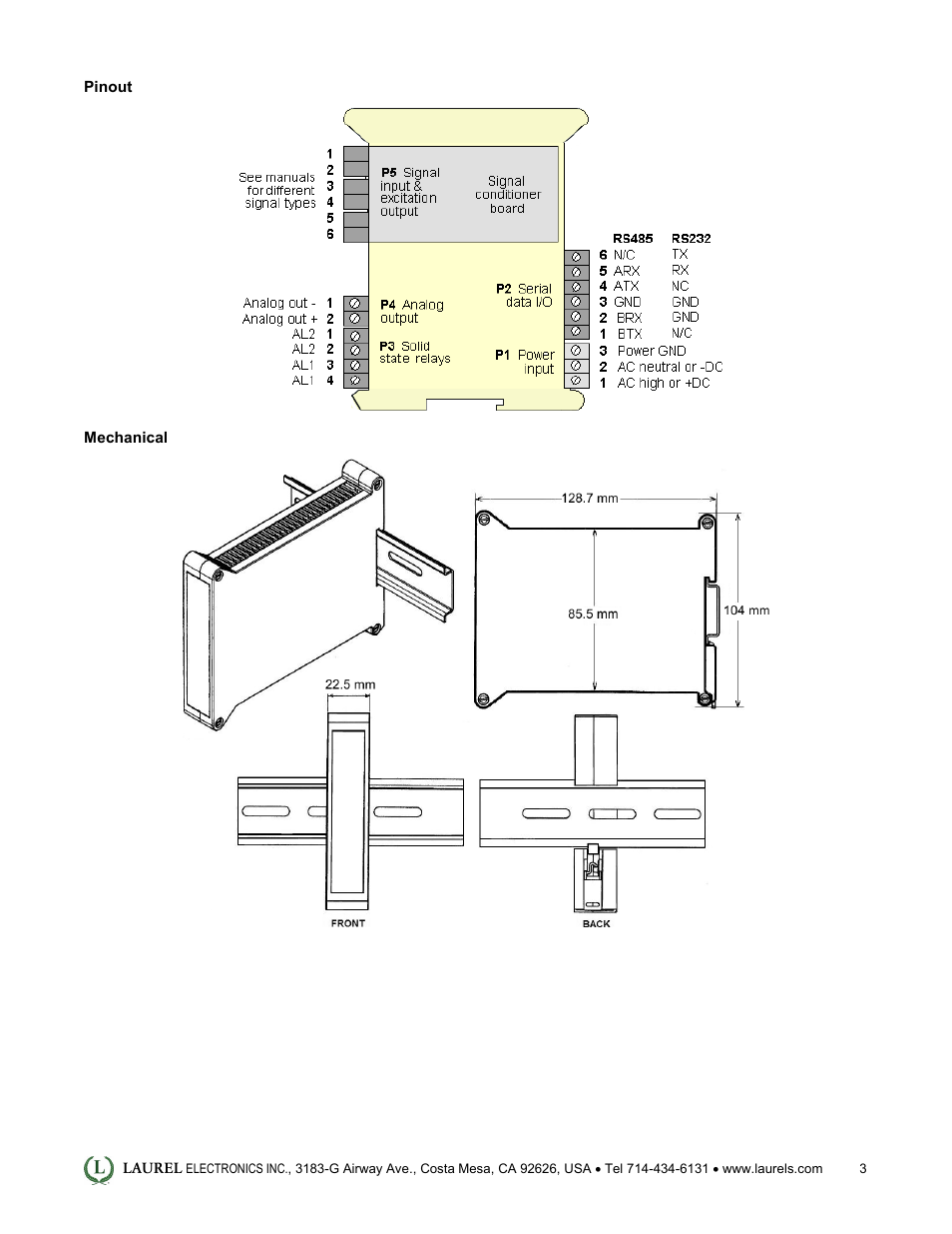 Laurel Electronics LT: 4-20 mA & Serial Data Output Transmitter for Load Cell & Microvolt Signals User Manual | Page 3 / 4