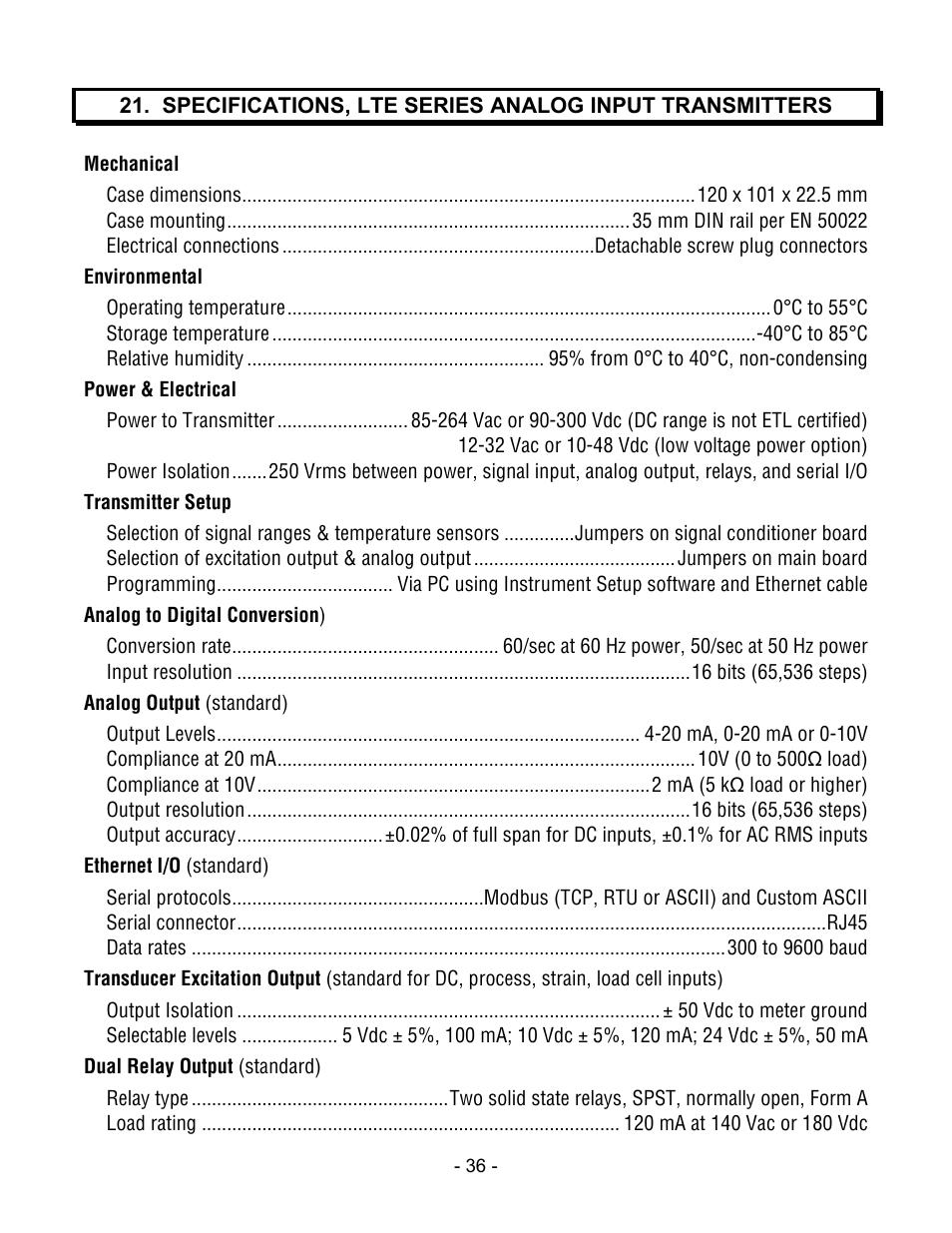 Laurel Electronics LTE SERIES TRANSMITTERS ANALOG INPUT User Manual | Page 36 / 40