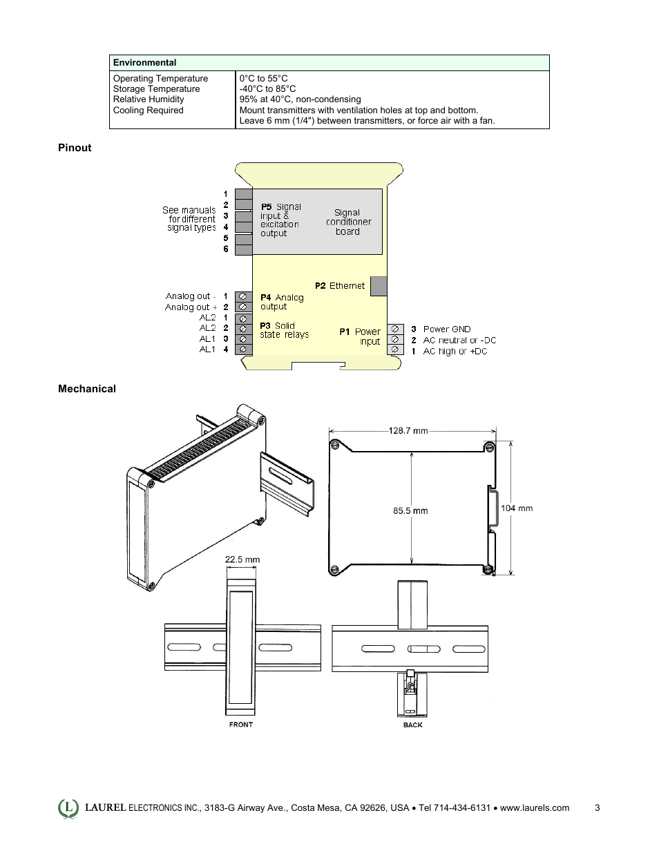 Laurel Electronics LTE: Ethernet & 4-20 mA Output Transmitter for Strain Gauge & Potentiometer Input User Manual | Page 3 / 4