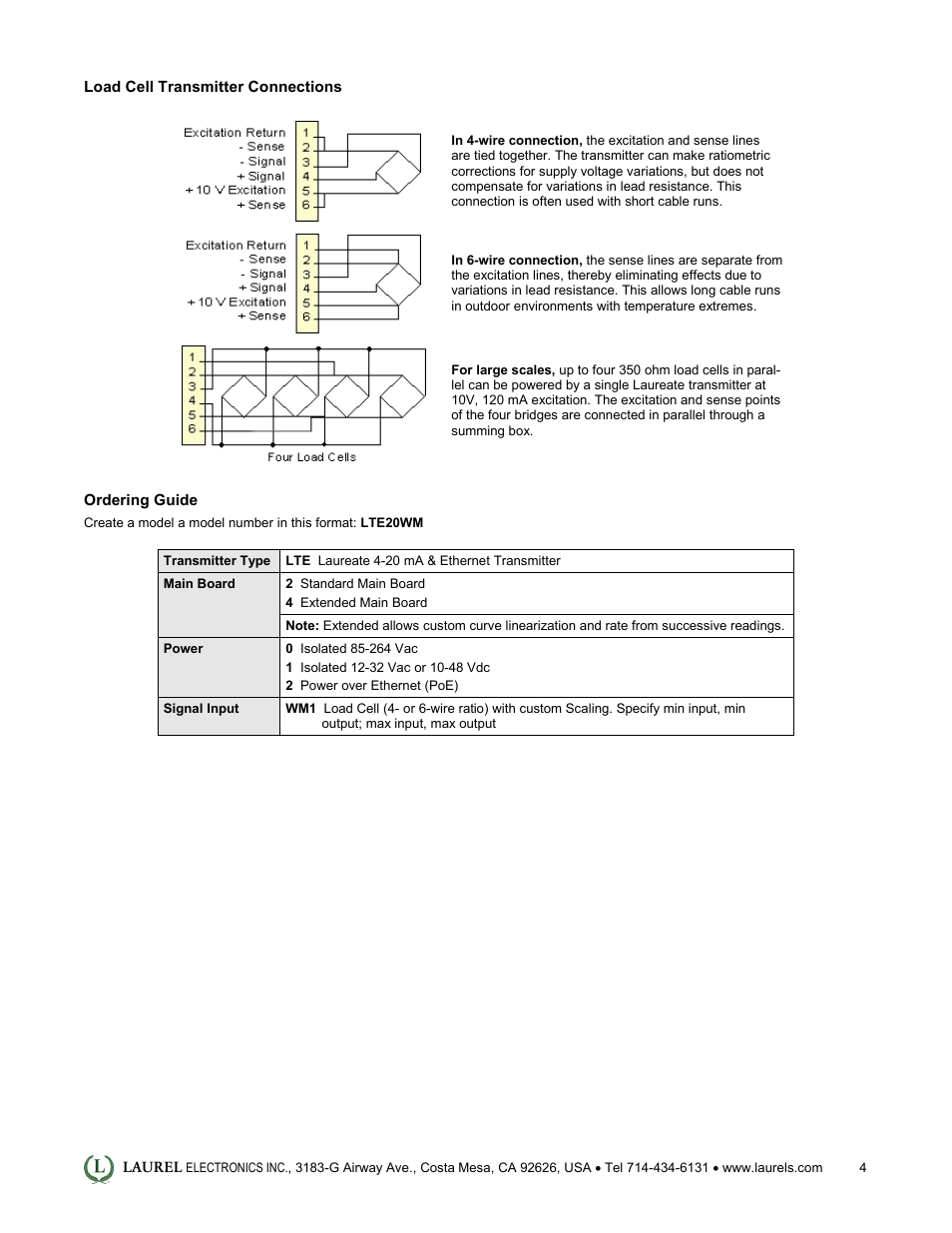 Laurel Electronics LTE: Ethernet & 4-20 mA Transmitter for Load Cell & Microvolt Signals User Manual | Page 4 / 4