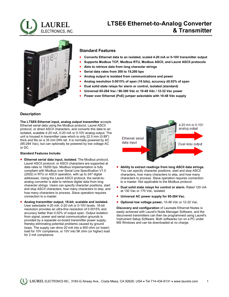 Laurel Electronics LTSE6 - Datasheet User Manual | 3 pages