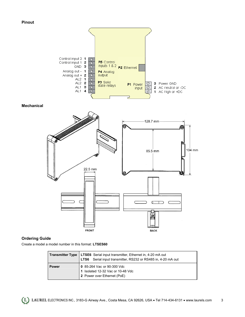 Laurel Electronics LTSE6 - Datasheet User Manual | Page 3 / 3