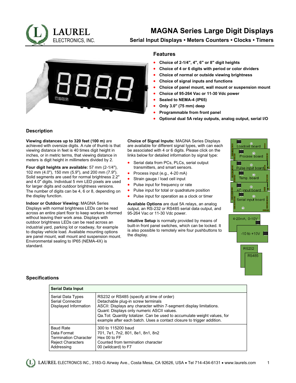 Laurel Electronics MAGNA Series Large Digit Displays User Manual | 4 pages