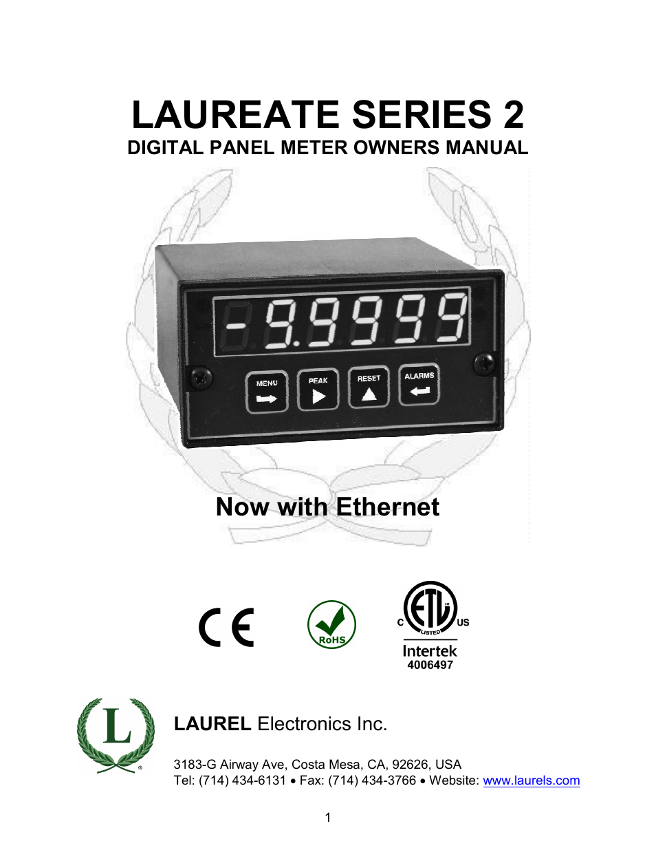 Laurel Electronics LAUREATE SERIES 2 DIGITAL PANEL METER User Manual | 64 pages