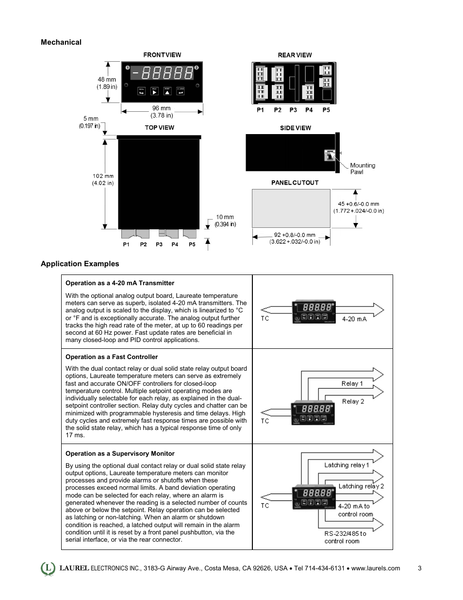 Laurel Electronics Laureate Thermocouple Panel Meter-Controller User Manual | Page 3 / 4