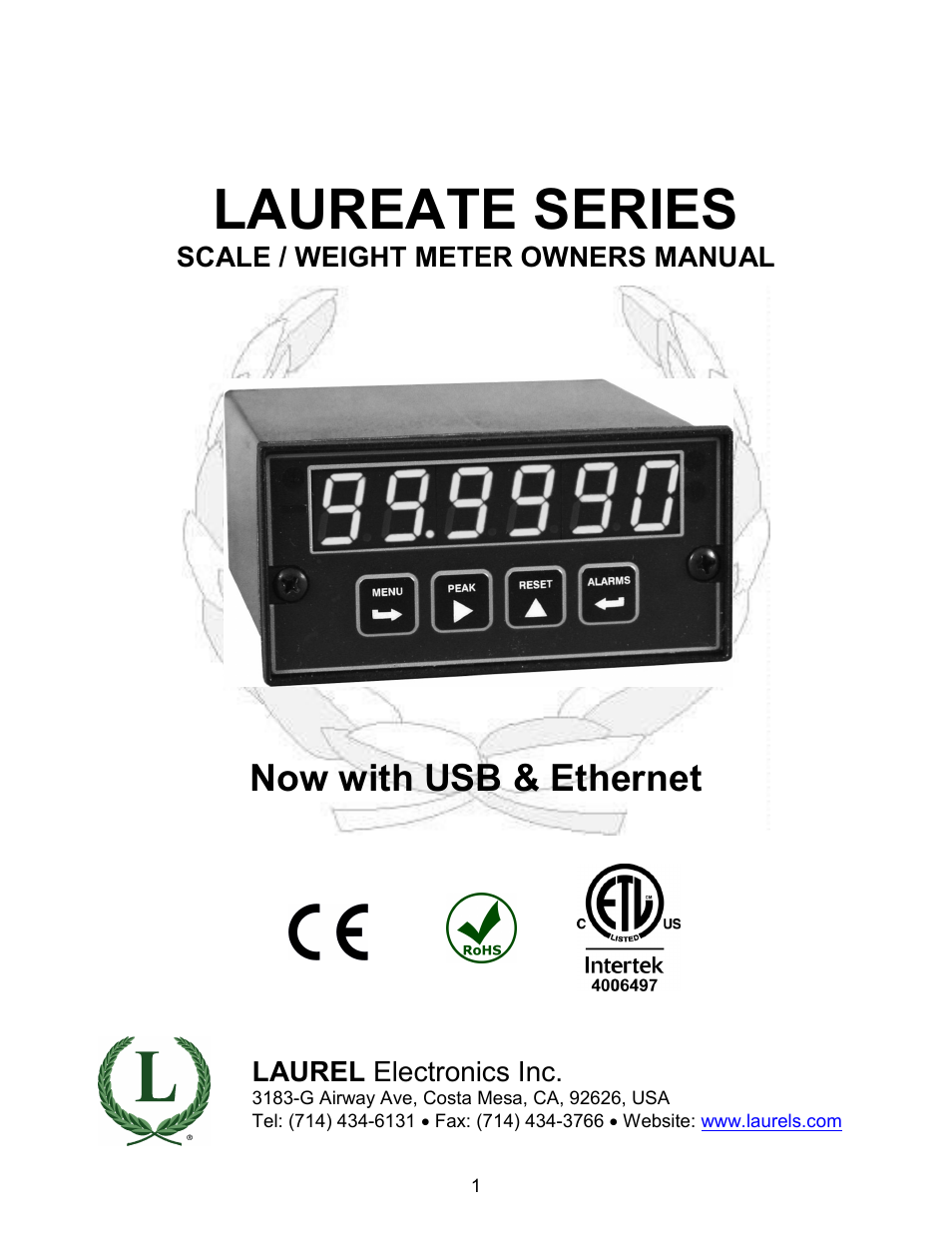 Laurel Electronics LAUREATE SERIES SCALE-WEIGHT METER User Manual | 43 pages