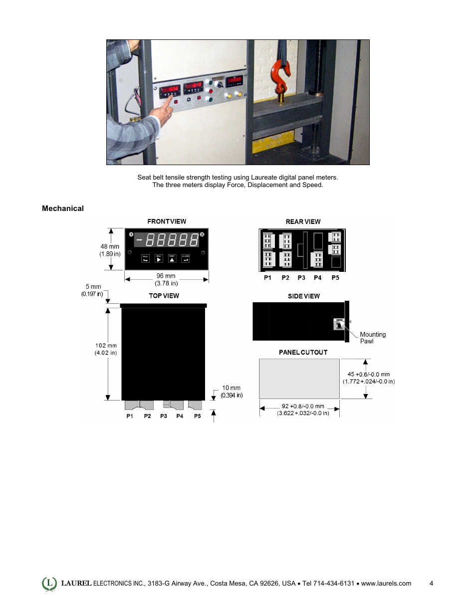 Laurel Electronics Laureate Digital Panel Meter for Load Cell & Microvolt Input User Manual | Page 4 / 5