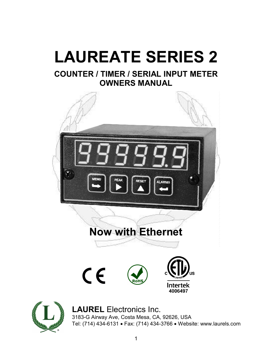 Laurel Electronics LAUREATE SERIES 2 COUNTER-TIMER-SERIAL INPUT METER User Manual | 80 pages