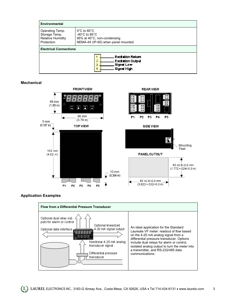 Laurel Electronics Laureate 6-Digit Process Meter & Analog Signal Totalizer User Manual | Page 3 / 5