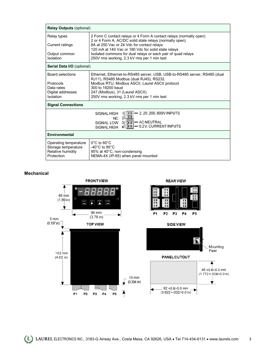 Laurel Electronics Laureate True RMS AC Voltage & Current Meter with 1 Cycle Update at 50-60 Hz User Manual | Page 3 / 5