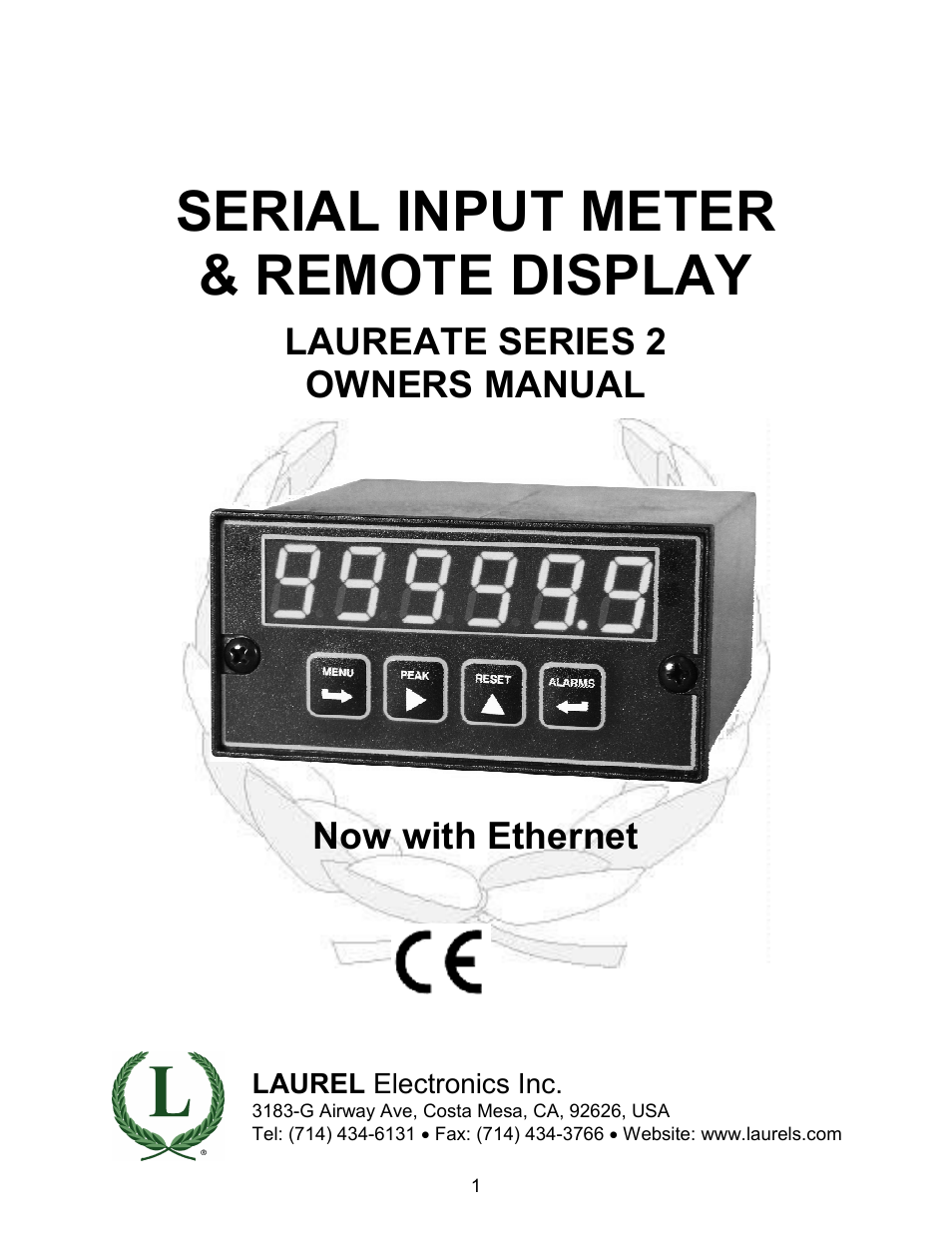 Laurel Electronics LAUREATE SERIES 2 SERIAL INPUT METER & REMOTE DISPLAY User Manual | 32 pages