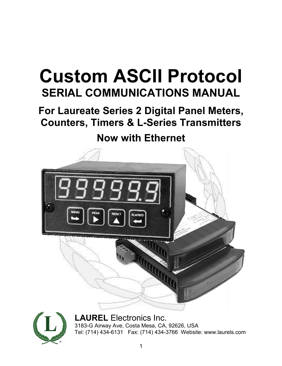 Laurel Electronics Custom ASCII Protocol For Laureate Series 2 Digital Panel Meters, Counters, Timers & L-Series Transmitters User Manual | 56 pages