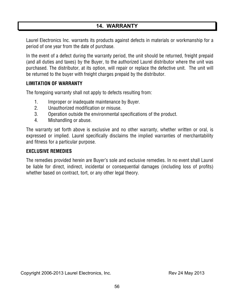 Laurel Electronics Custom ASCII Protocol For Laureate Series 2 Digital Panel Meters, Counters, Timers & L-Series Transmitters User Manual | Page 56 / 56