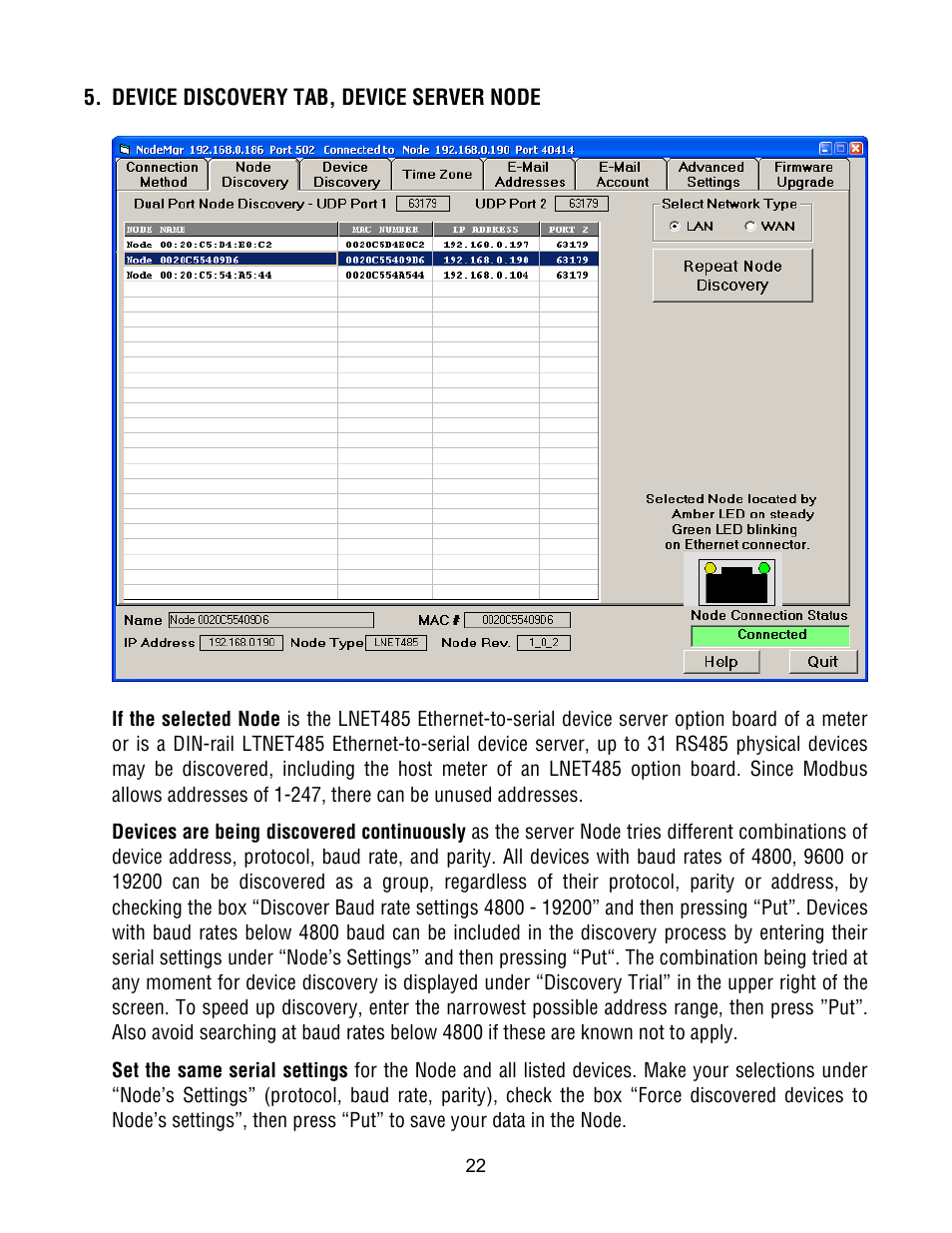Laurel Electronics Ethernet Node Configuration for Series 2 Digital Panel Meters, Counters, Timers, Transmitters and Ethernet-to-Serial Device Servers User Manual | Page 22 / 44