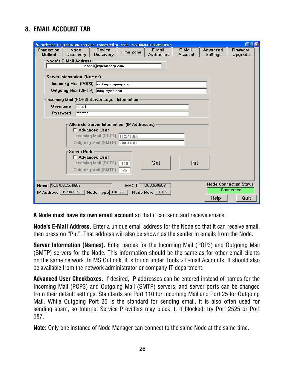 Laurel Electronics Ethernet Node Configuration for Series 2 Digital Panel Meters, Counters, Timers, Transmitters and Ethernet-to-Serial Device Servers User Manual | Page 26 / 44