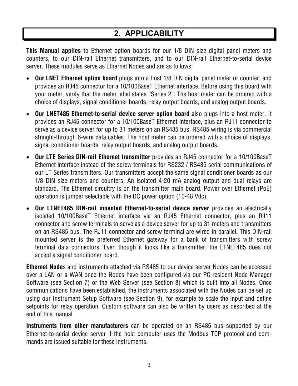 Applicability | Laurel Electronics Ethernet Node Configuration for Series 2 Digital Panel Meters, Counters, Timers, Transmitters and Ethernet-to-Serial Device Servers User Manual | Page 3 / 44