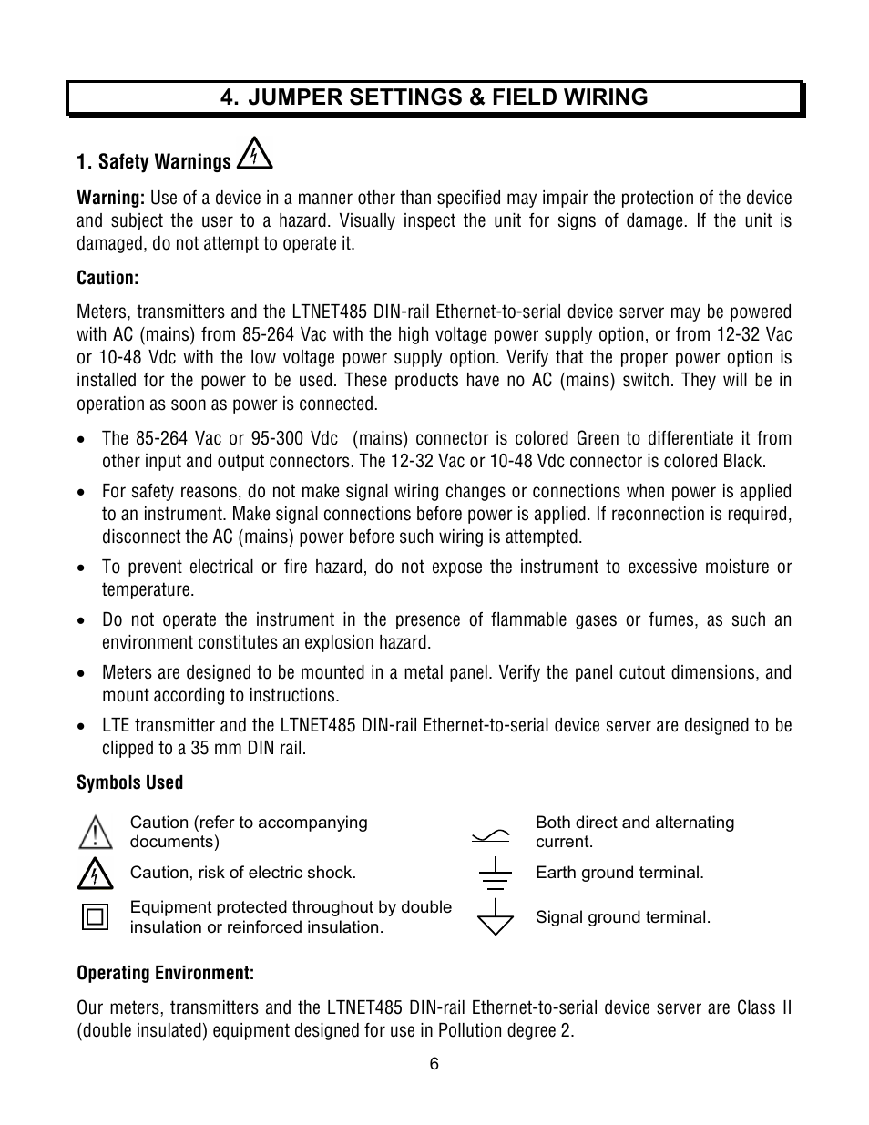 Jumper settings & field wiring | Laurel Electronics Ethernet Node Configuration for Series 2 Digital Panel Meters, Counters, Timers, Transmitters and Ethernet-to-Serial Device Servers User Manual | Page 6 / 44