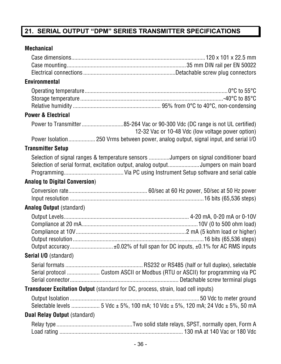 Laurel Electronics LTM DPM SERIES ANALOG INPUT, SERIAL DATA OUTPUT User Manual | Page 36 / 40