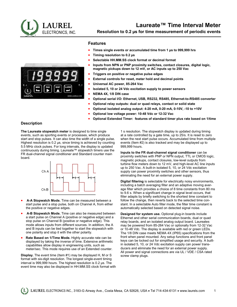 Laurel Electronics Laureate Time Interval Meter User Manual | 5 pages