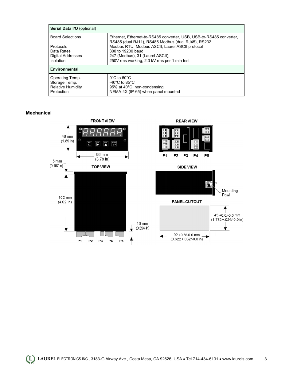 Laurel Electronics Laureate Quadrature Encoder Position & Rate Meter User Manual | Page 3 / 5