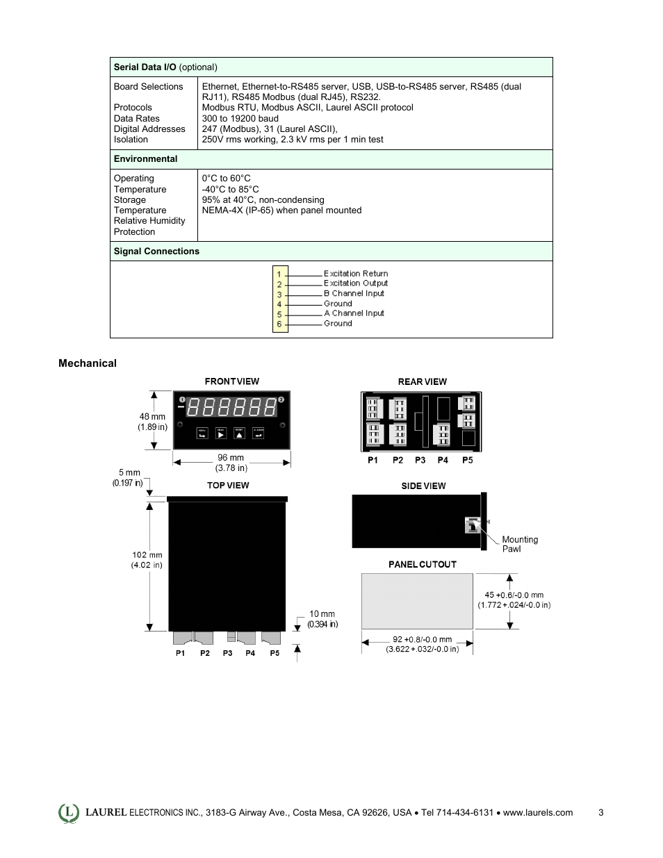 Laurel Electronics Laureate AC Power Factor Meter & AC Phase Angle Meter User Manual | Page 3 / 5