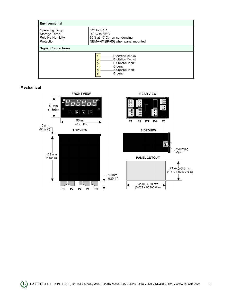 Laurel Electronics Laureate Rate Meter & Totalizer with Functions A+B, A-B, AxB, A_B, A_B-1 User Manual | Page 3 / 5