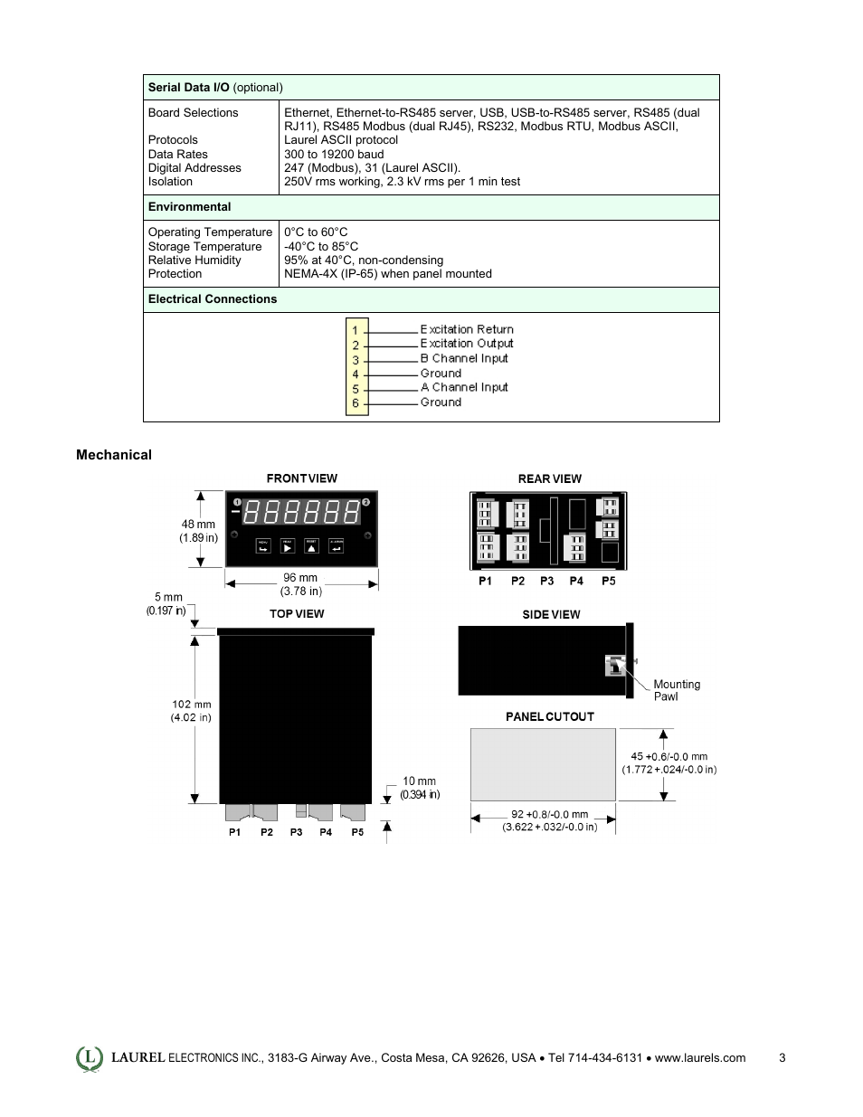 Laurel Electronics Laureate Frequency, Rate & Period Meter User Manual | Page 3 / 5