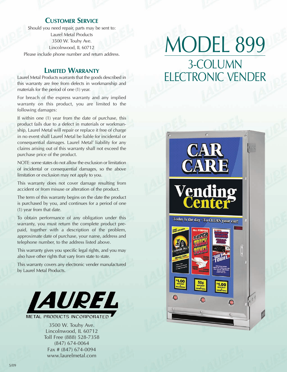 Laurel Metal 899 3-COLUMN ELECTRONIC VENDER User Manual | 4 pages
