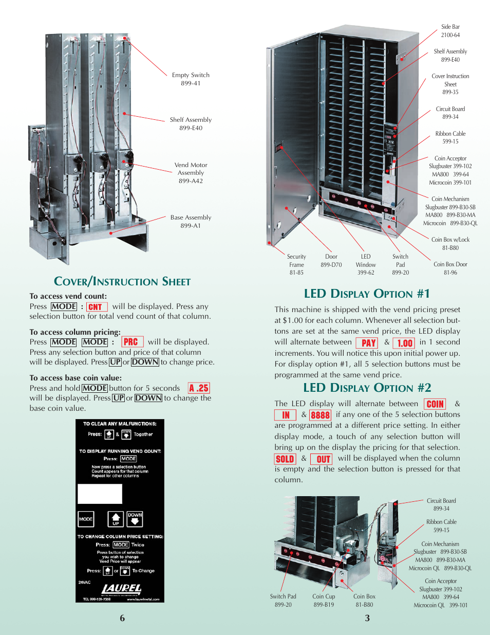 Led d, Isplay, Ption | Over, Nstruction, Heet | Laurel Metal 899 3-COLUMN ELECTRONIC VENDER User Manual | Page 4 / 4
