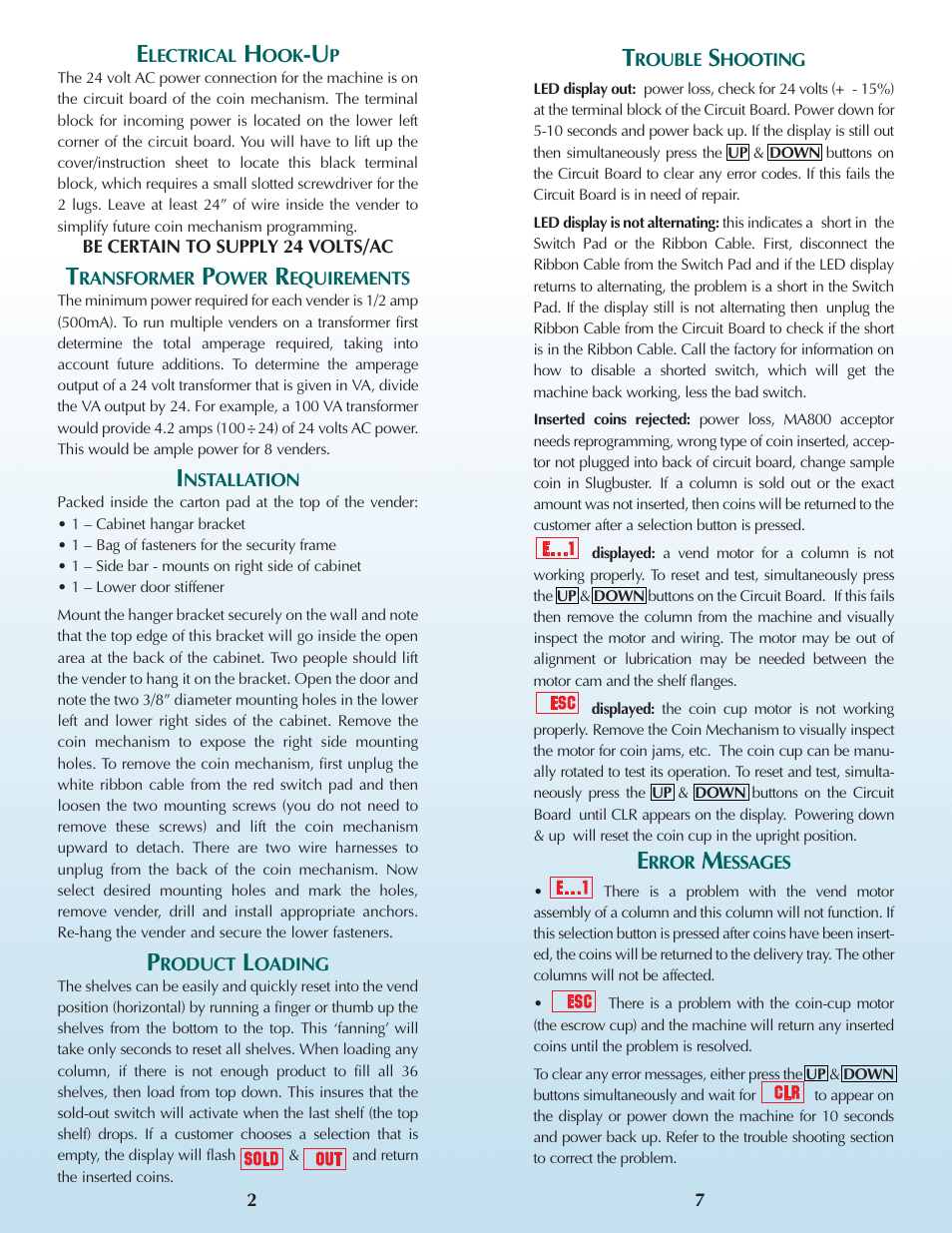 Laurel Metal 599 5-COLUMN ELECTRONIC VENDER User Manual | Page 2 / 4