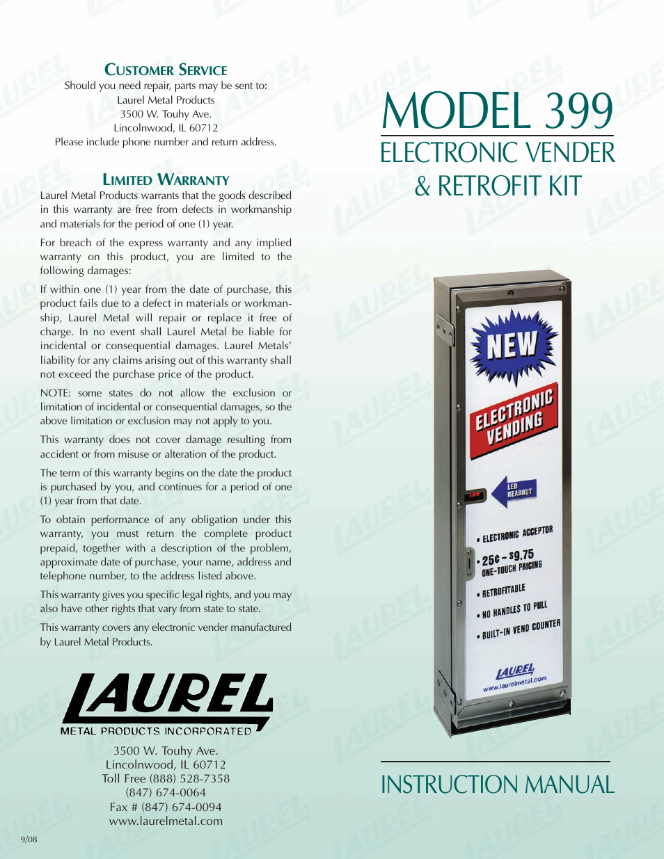 Laurel Metal 399-D Diaper Vender User Manual | 4 pages