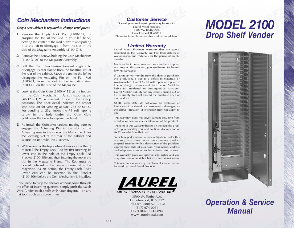 Laurel Metal 2100 Drop Shelf Vender User Manual | 2 pages