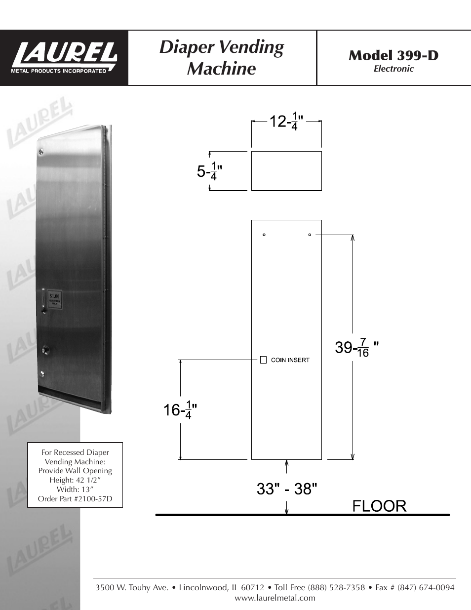 Laurel Metal 399-D Diaper Vender User Manual | 2 pages