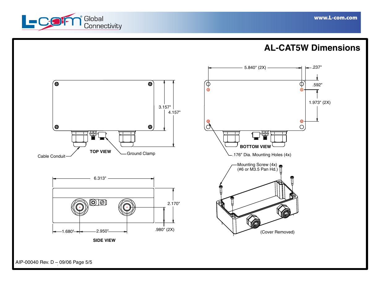 Al-cat5w dimensions | L-com AL-CAT5W User Manual | Page 5 / 5