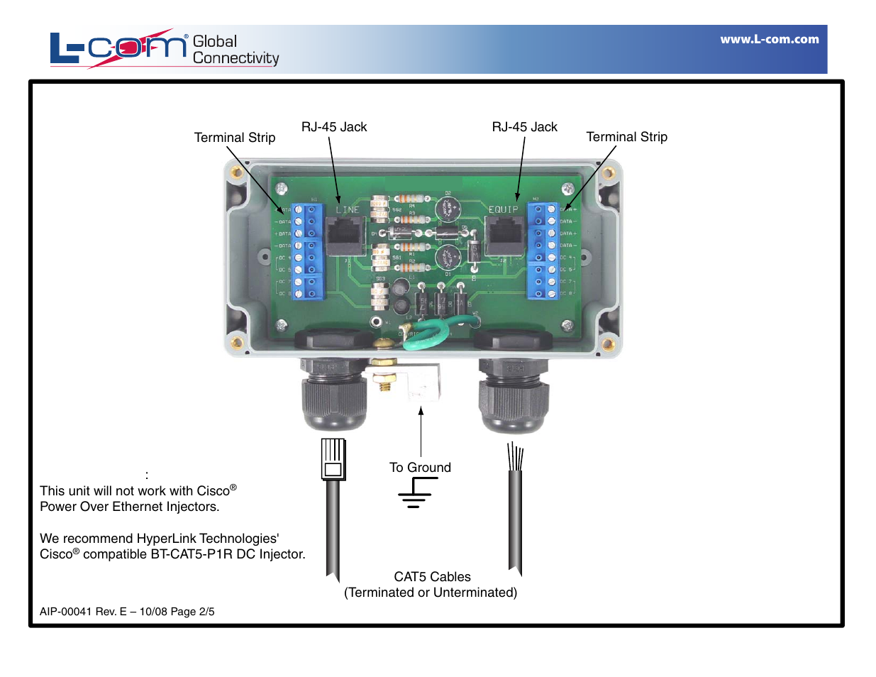 Al-cat5hpw connection diagram | L-com AL-CAT5HPW User Manual | Page 2 / 5