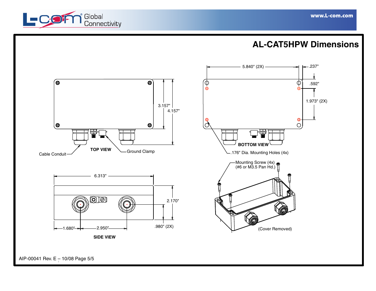 Al-cat5hpw dimensions | L-com AL-CAT5HPW User Manual | Page 5 / 5