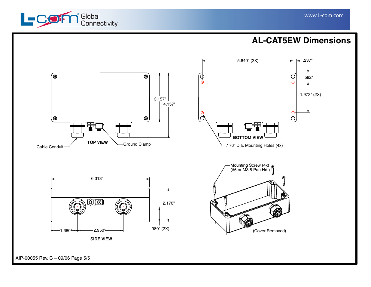 Al-cat5ew dimensions | L-com AL-CAT5EW User Manual | Page 5 / 5
