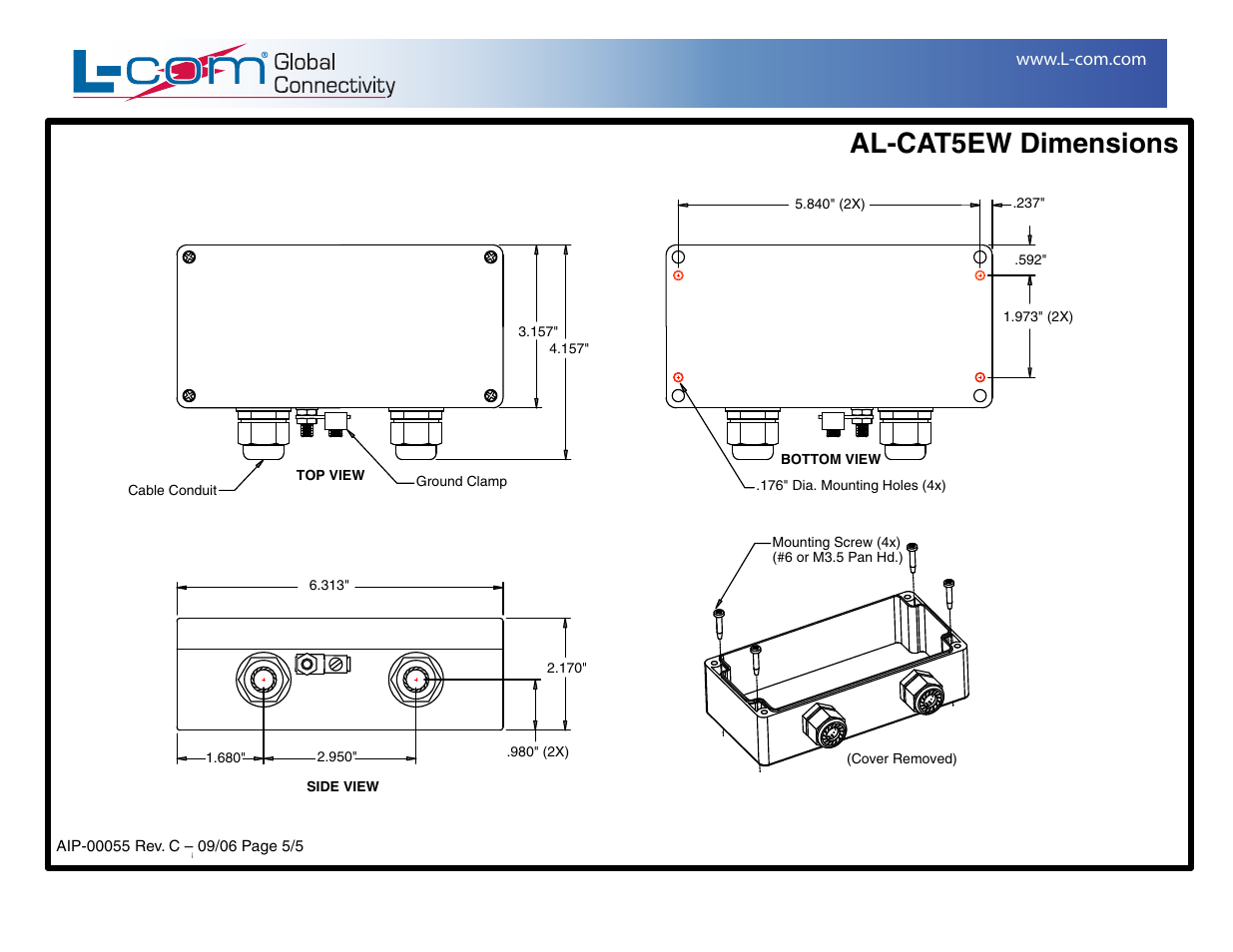 Al-cat5ew dimensions | L-com AL-CAT6W User Manual | Page 5 / 5